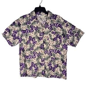 Vintage Selene Sport Tropical Raw Silk Oyster Shell Button Top Womens size XL